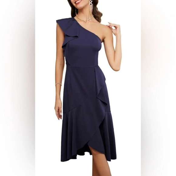 Grace Karin Dresses & Skirts - Grace Karin Navy Size XXL One Shoulder with Ruffles Cocktail/Formal Dress